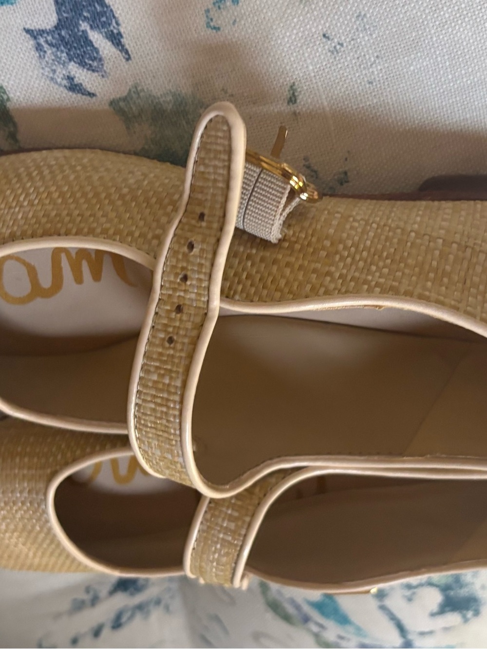 Sam Edelman Raffia Woven Mary Jane Flats with Gold Buckle - Picture 3 of 6